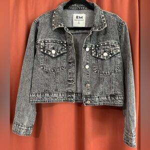 Rebecca Minkoff Silver Studded Cropped Denim Jacket Womens Medium